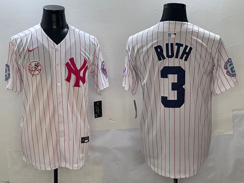 Men New York Yankees #3 Ruth White Stripe Jointly Name Nike 2025 MLB Jersey style 7